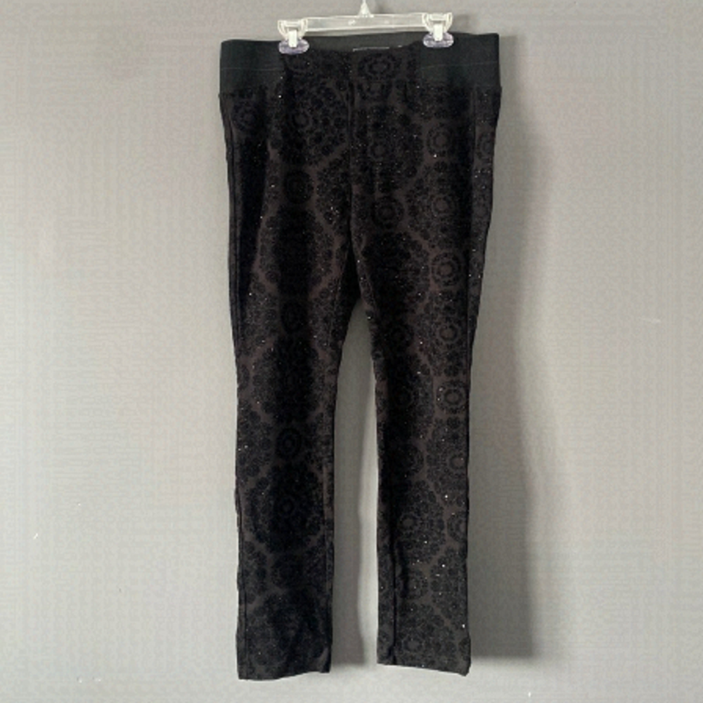 Y2K ONE 5 One Black Velvet Shimmer Leggings Stretchy Waist Size M Holiday Glam